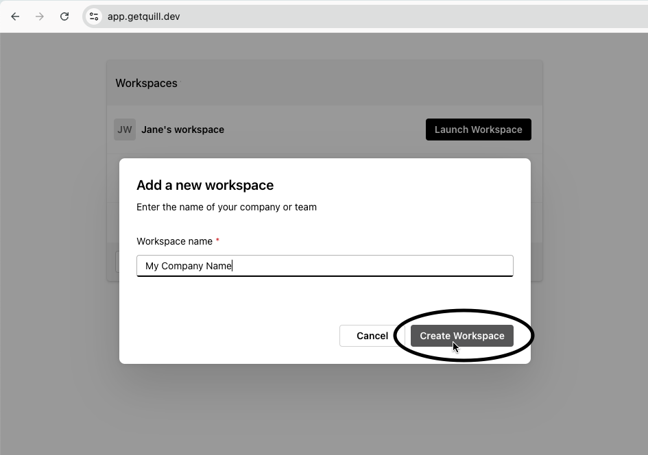 Create workspace button